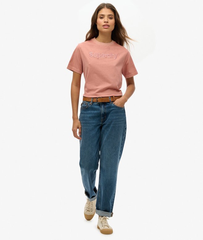 Κεντημένο T-shirt με λογότυπο Core, φαρδύ και χαλαρό Κεντημένο T-shirt με λογότυπο Core, φαρδύ και χαλαρό