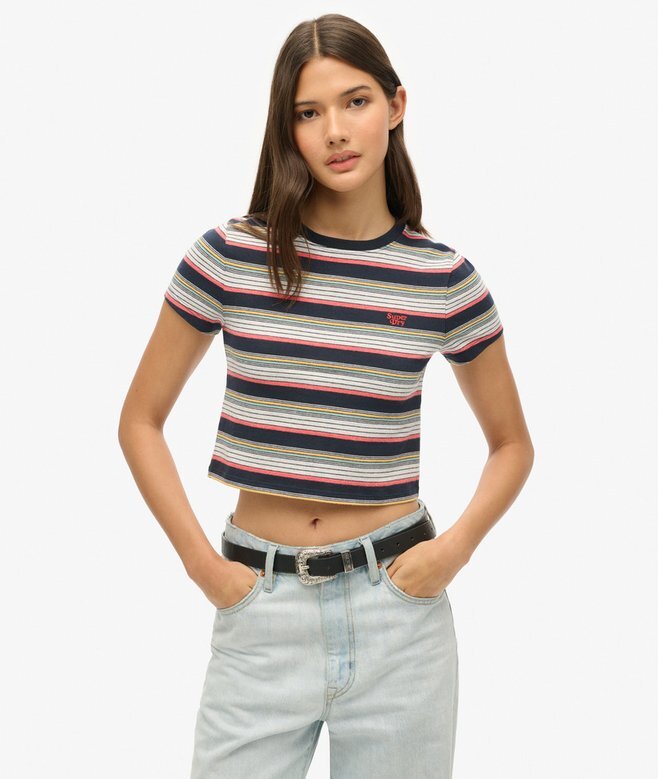 Κοντό T-shirt με ρίγες σε στυλ Vintage Κοντό T-shirt με ρίγες σε στυλ Vintage