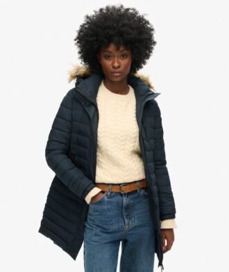 Μεσαίου μήκους Puffer παλτό με κουκούλα Hooded Fuji