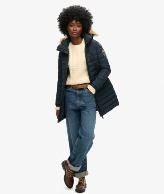 Μεσαίου μήκους Puffer παλτό με κουκούλα Hooded Fuji