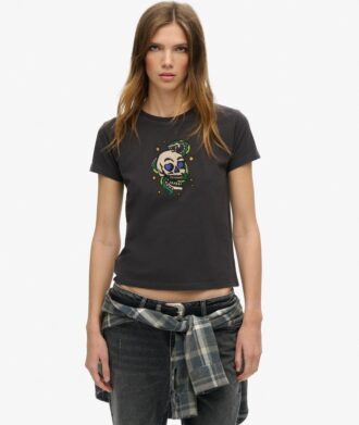 Μικρό T-shirt με στρας και σχέδιο τατουάζ