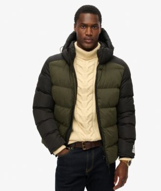 Sport Puffer με κουκούλα και χρωματικά μπλοκ