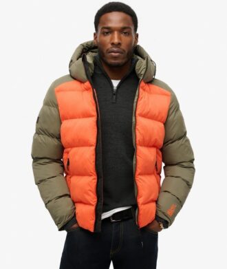 Sport Puffer με κουκούλα και χρωματικά μπλοκ