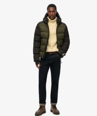 Sport Puffer με κουκούλα και χρωματικά μπλοκ