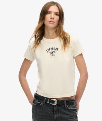 Στενό T-shirt με τατουάζ και στρας Στενό T-shirt με τατουάζ και στρας