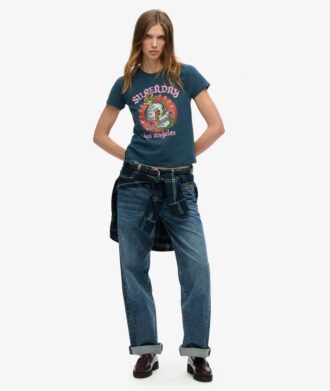 Στενό T-shirt με τατουάζ και στρας Στενό T-shirt με τατουάζ και στρας