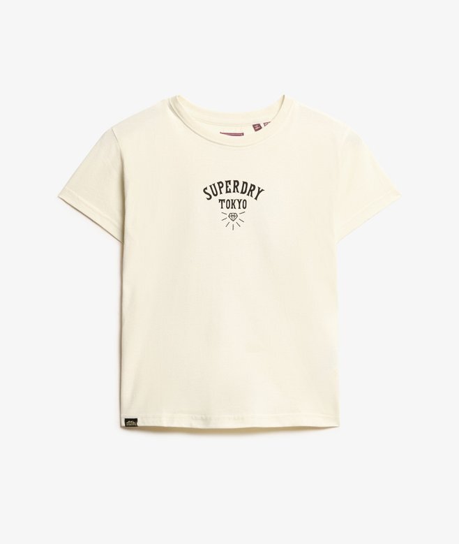 Στενό T-shirt με τατουάζ και στρας Στενό T-shirt με τατουάζ και στρας