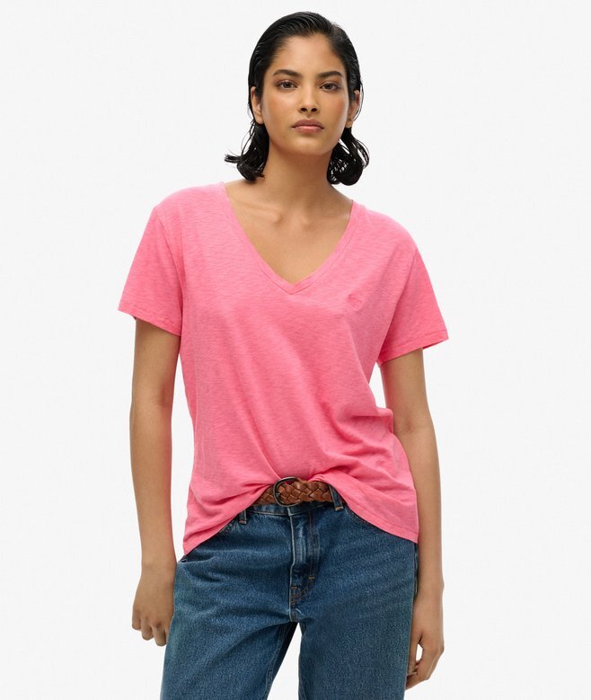T-shirt με V-neck και κεντημένο σχέδιο T-shirt με V-neck και κεντημένο σχέδιο