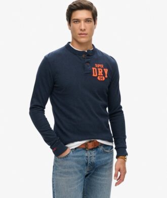 Vintage αθλητική μπλούζα Henley με μακριά μανίκια