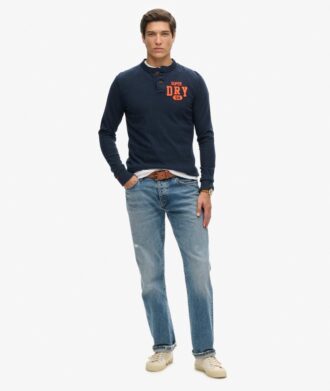 Vintage αθλητική μπλούζα Henley με μακριά μανίκια